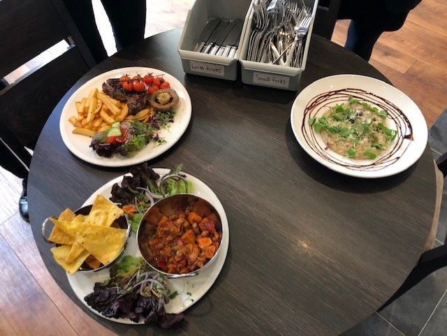 Taste testing dishes at the Holiday Inn.